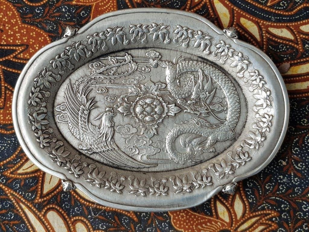 Prachtig antiek Chinees schaaltje van zilverbrons 14,6 cm., Antiek en Kunst, Zilver, Ophalen of Verzenden, Handgemaakt, Brons