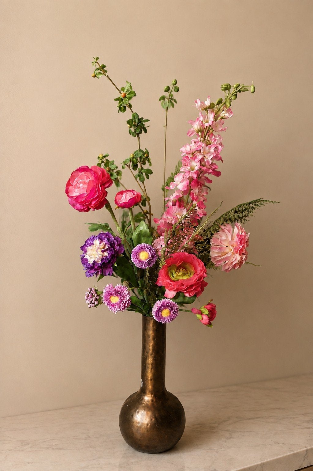 Silk-ka Zijden Bloemboeket Roze Paars 50-65cm, Ophalen of Verzenden, Nieuw