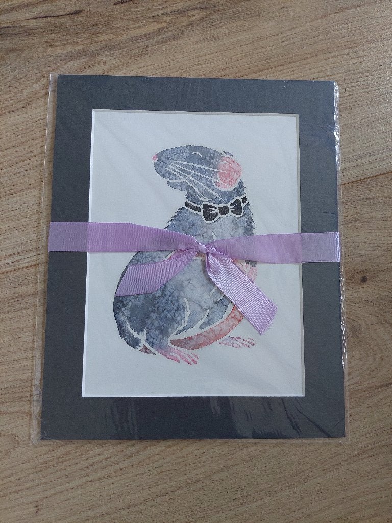 Zeefdruk / litho van ratje, incl passe-partout, Minder dan 50 cm, Overige typen, Ophalen of Verzenden, Zo goed als nieuw
