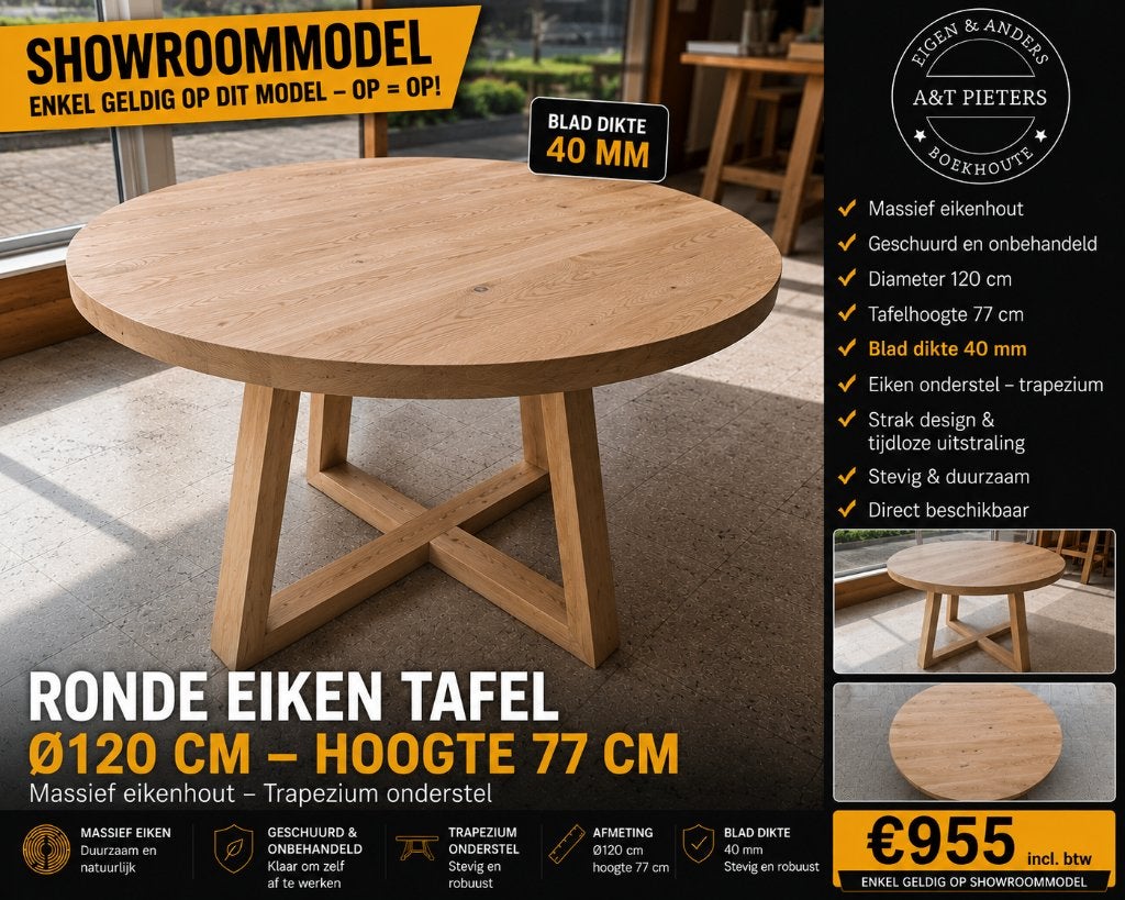 Tafel met rond blad., Ophalen, Nieuw, Vijf personen of meer, 100 tot 150 cm