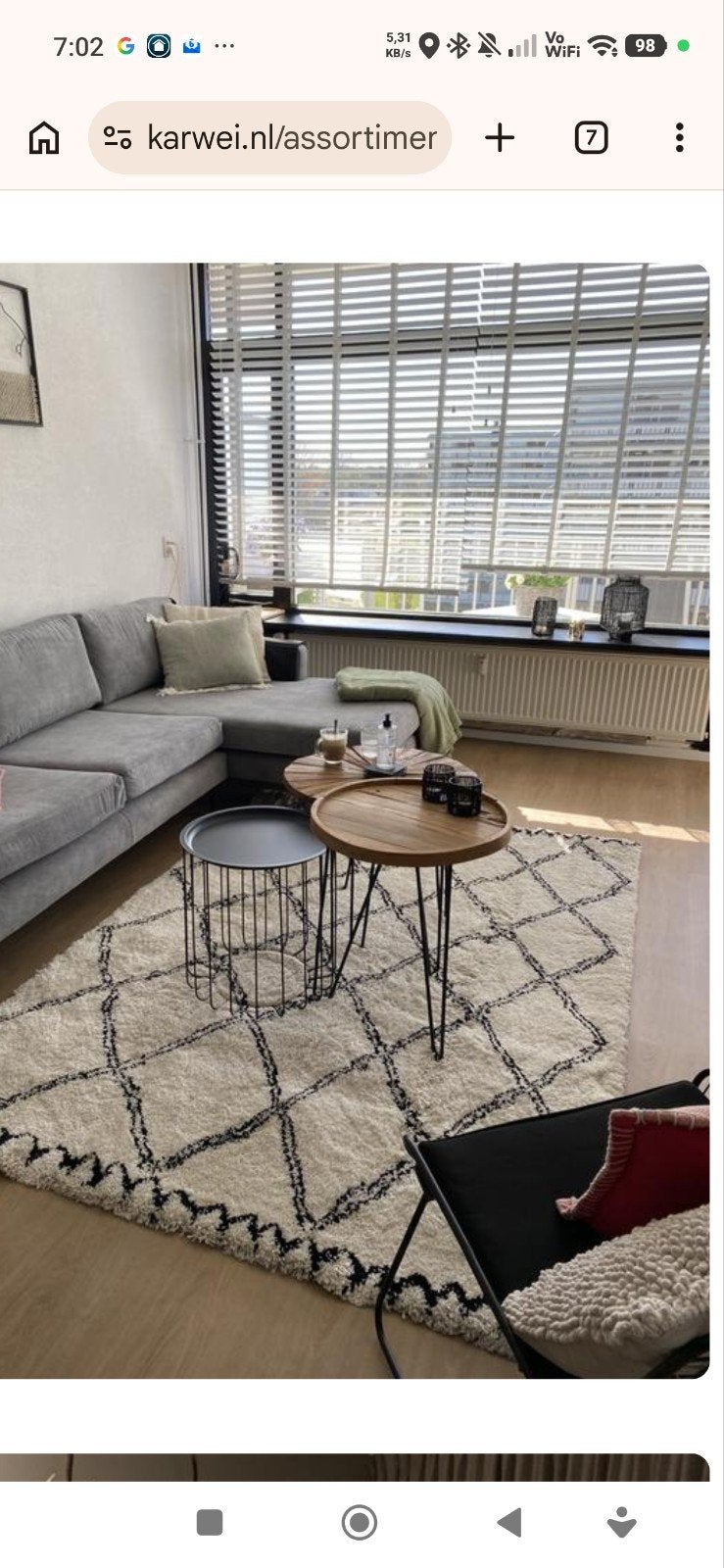 super net groot vloerkleed crème/zwart 2.00x2.90 Berber, Ophalen, Crème, Zo goed als nieuw, 200 cm of meer