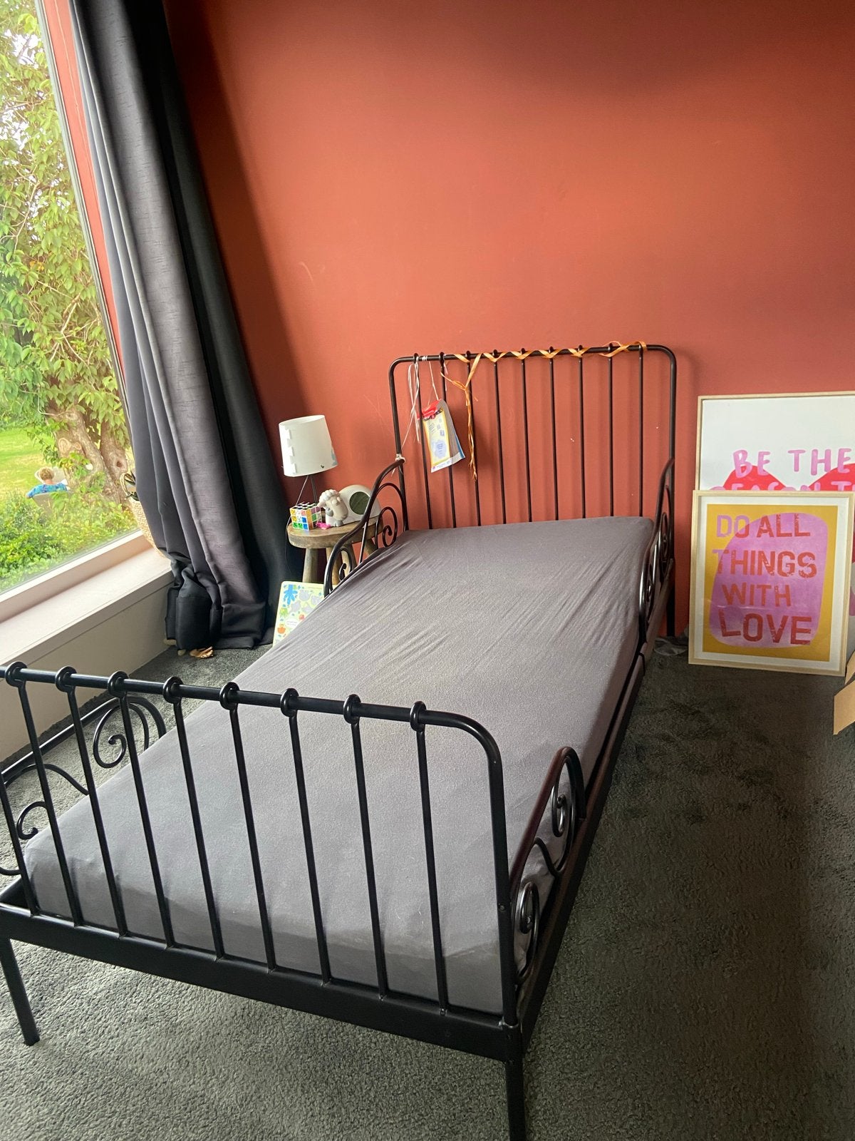 IKEA MINNEN meegroeibed zwart, incl. lattenbodem, Ophalen, Eenpersoons, Zwart, 190 cm of minder