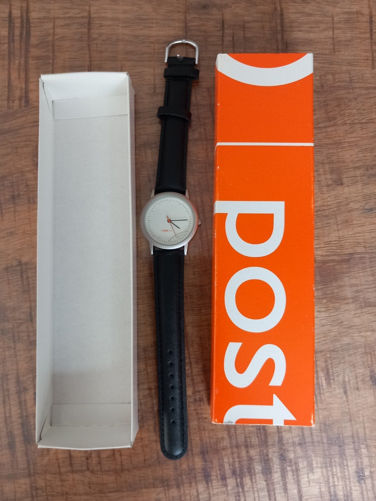 TNT Post horloge met leren bandje in originele doos, Overige merken, Leer, Staal, Polshorloge