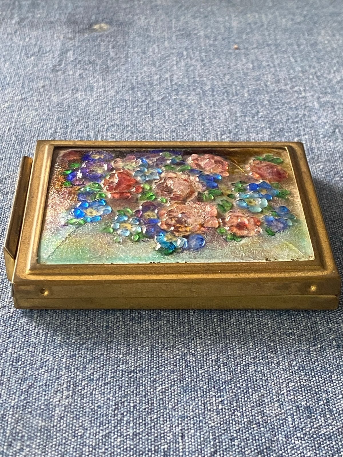 Unieke Limoges emaille poederdoos met spiegel C. Faure., Ophalen of Verzenden
