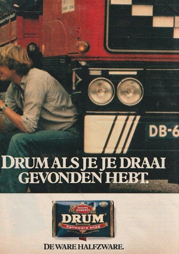 retro reclame 1980 Drum shag voor de vrachtwagen chauffeur, Verzenden, Overige typen