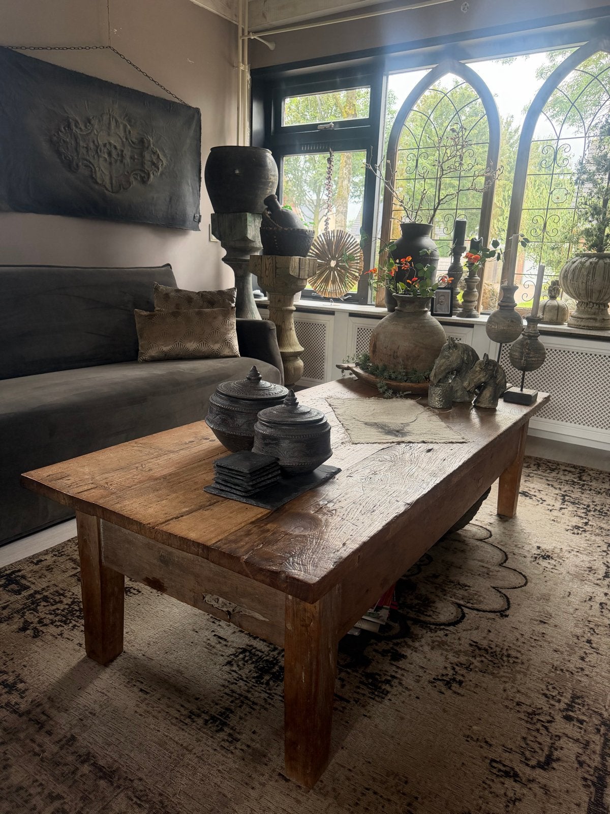 Hoffz salontafel, 1.70m, doorleefd hout, massief, met lade, Gebruikt, 150 tot 200 cm, Overige houtsoorten, 50 tot 100 cm