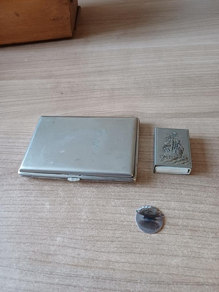 Vintage sigarettenhouder en luciferdoosje, Verzamelen, Ophalen of Verzenden, Gebruikt