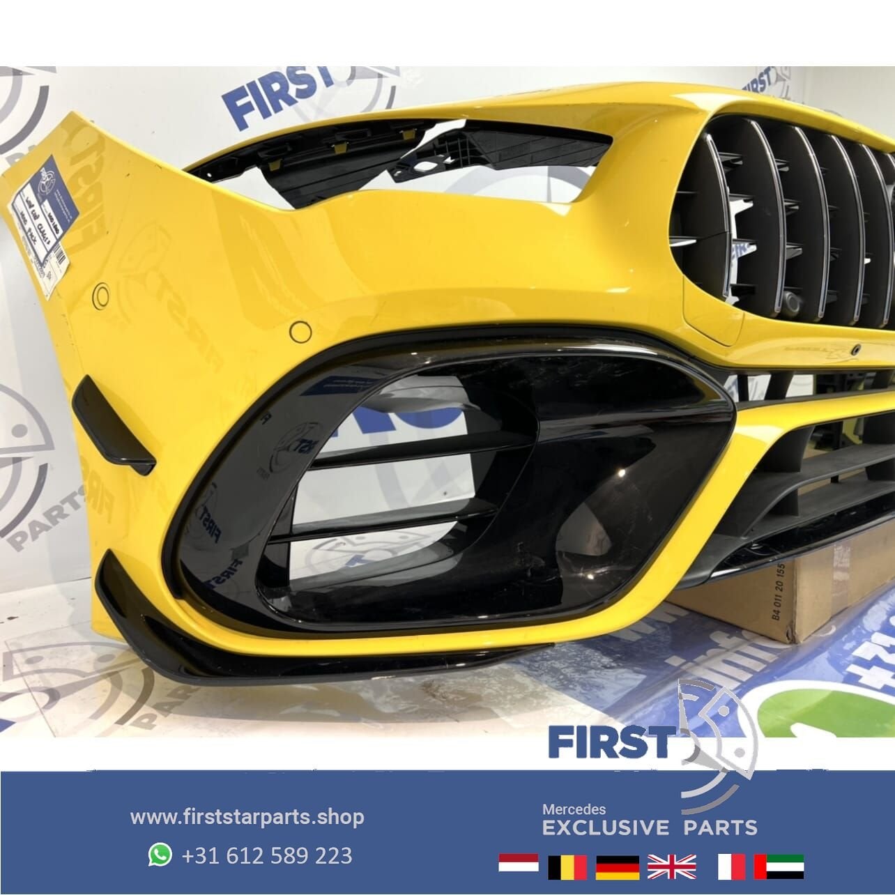 W118 CLA 45 CLA45S AMG GT VOORBUMPER GEEL COMPLEET CLA45 AER, Gebruikt, -, Voor, Ophalen of Verzenden