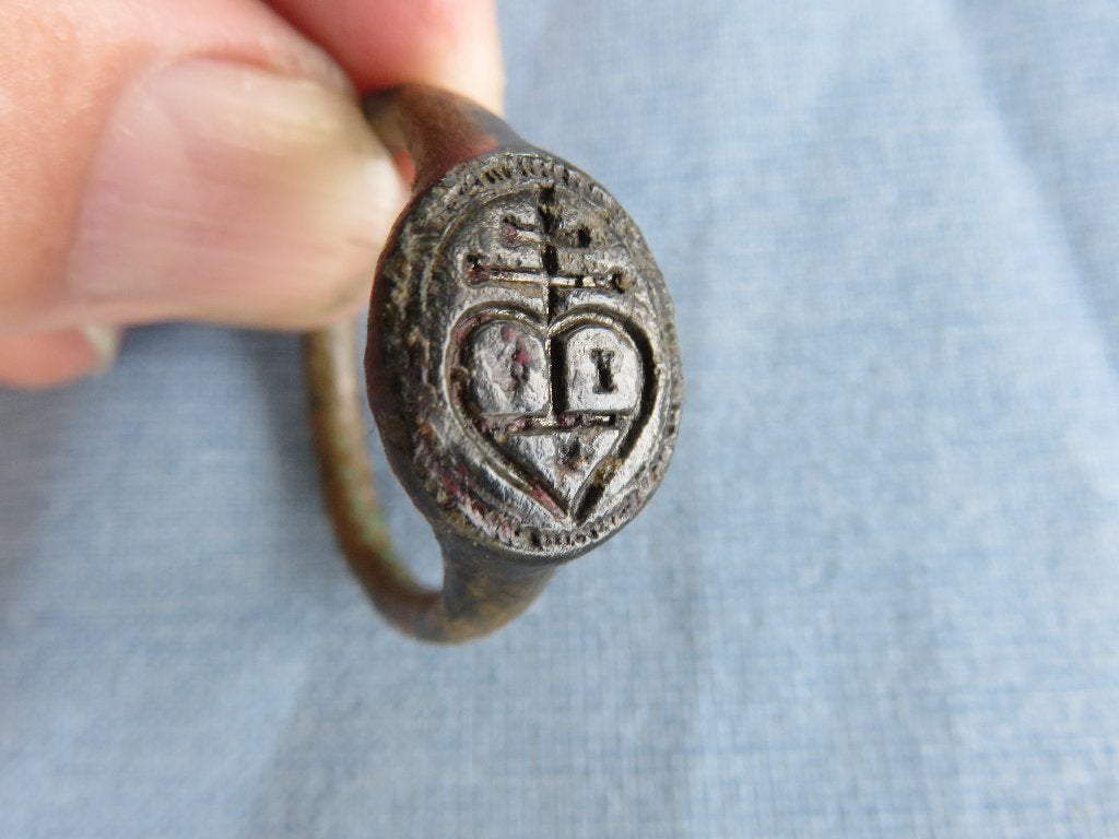 Zegelring met familie wapen in brons – ca. 1600, Ophalen of Verzenden, Brons, Ring