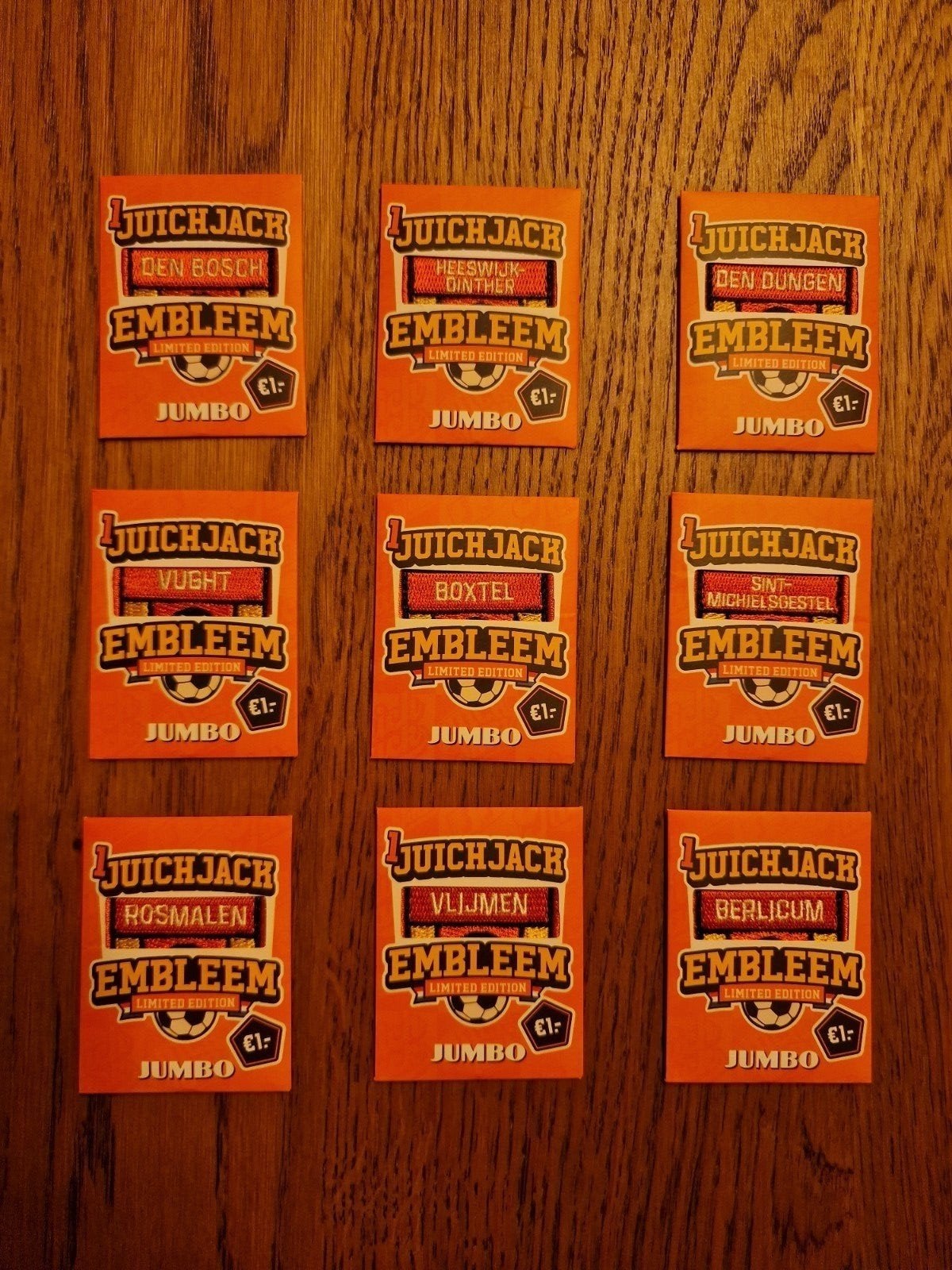Jumbo juichjack Embleem 9 verschillende plaatsnamen, Hobby en Vrije tijd, Spaarzegeltjes, Ophalen of Verzenden, Zegels, Bonnen of Punten
