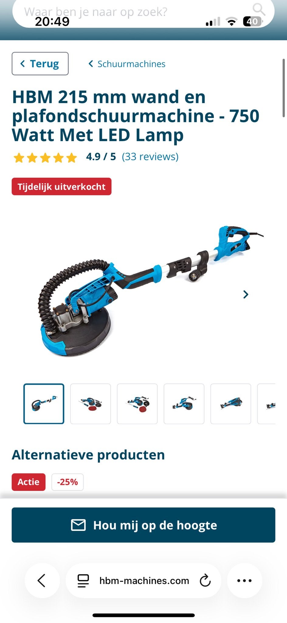 HBM 215 mm wand- en plafondschuurmachine 750W met LED, Ophalen, Gebruikt, 600 tot 1200 watt, Overige typen