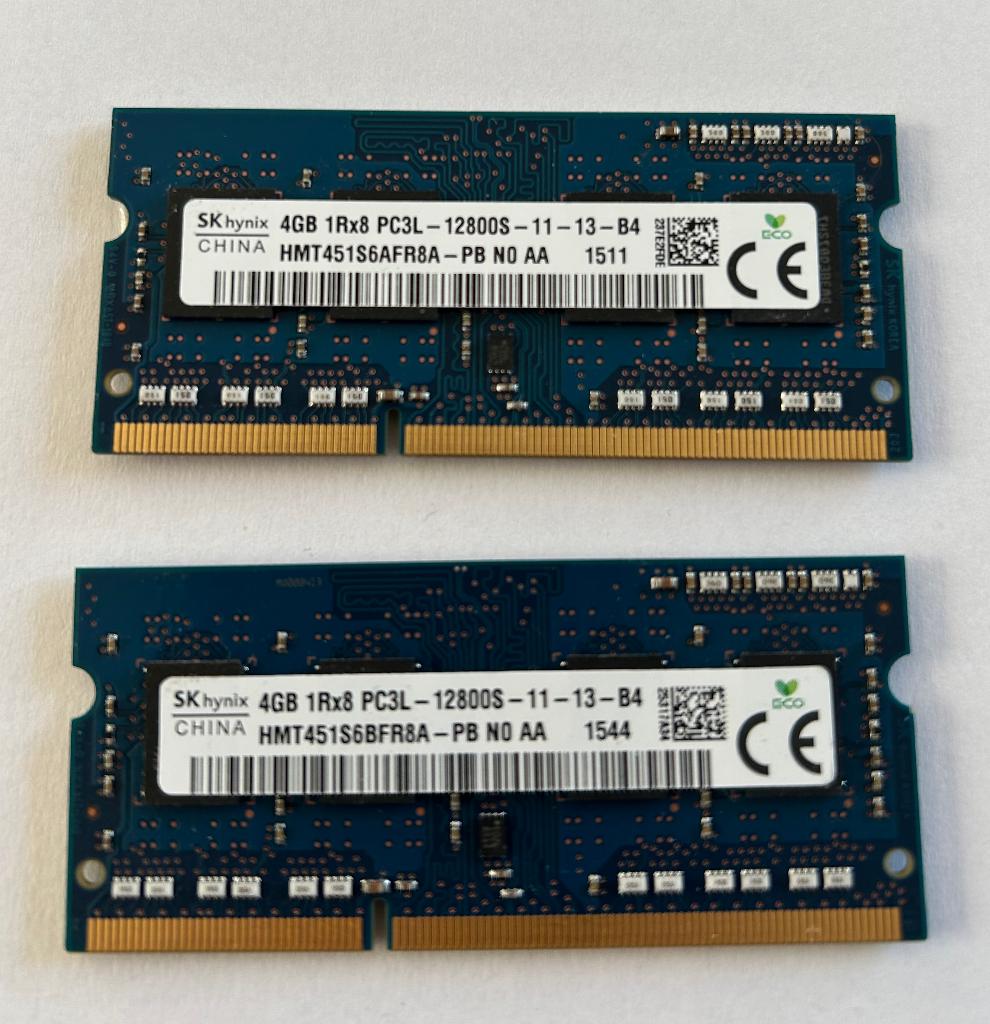 Hynix 2x 4GB DDR3 1Rx8 DDR3 PC3L 12800S 11-12-B4 SO Dimm, 8 GB, DDR3, Ophalen of Verzenden, Zo goed als nieuw