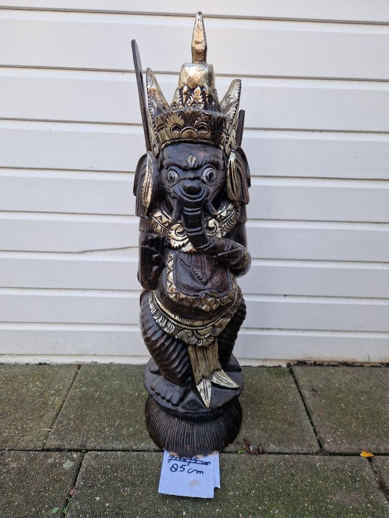 Uniek extra groot 80cm massief houte zilver kleurige Ganesh., Ophalen of Verzenden