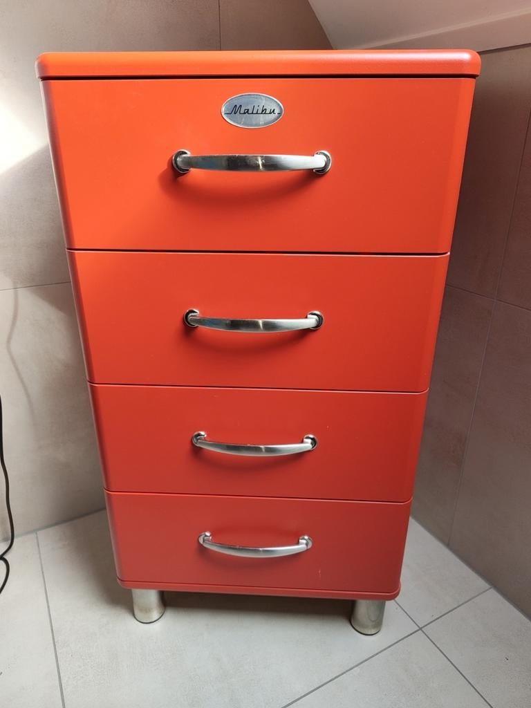 Malibu Ladekast Oranje - Retro Stijl, Huis en Inrichting, Kasten | Ladekasten, Ophalen, Minder dan 50 cm, Gebruikt, 100 tot 150 cm