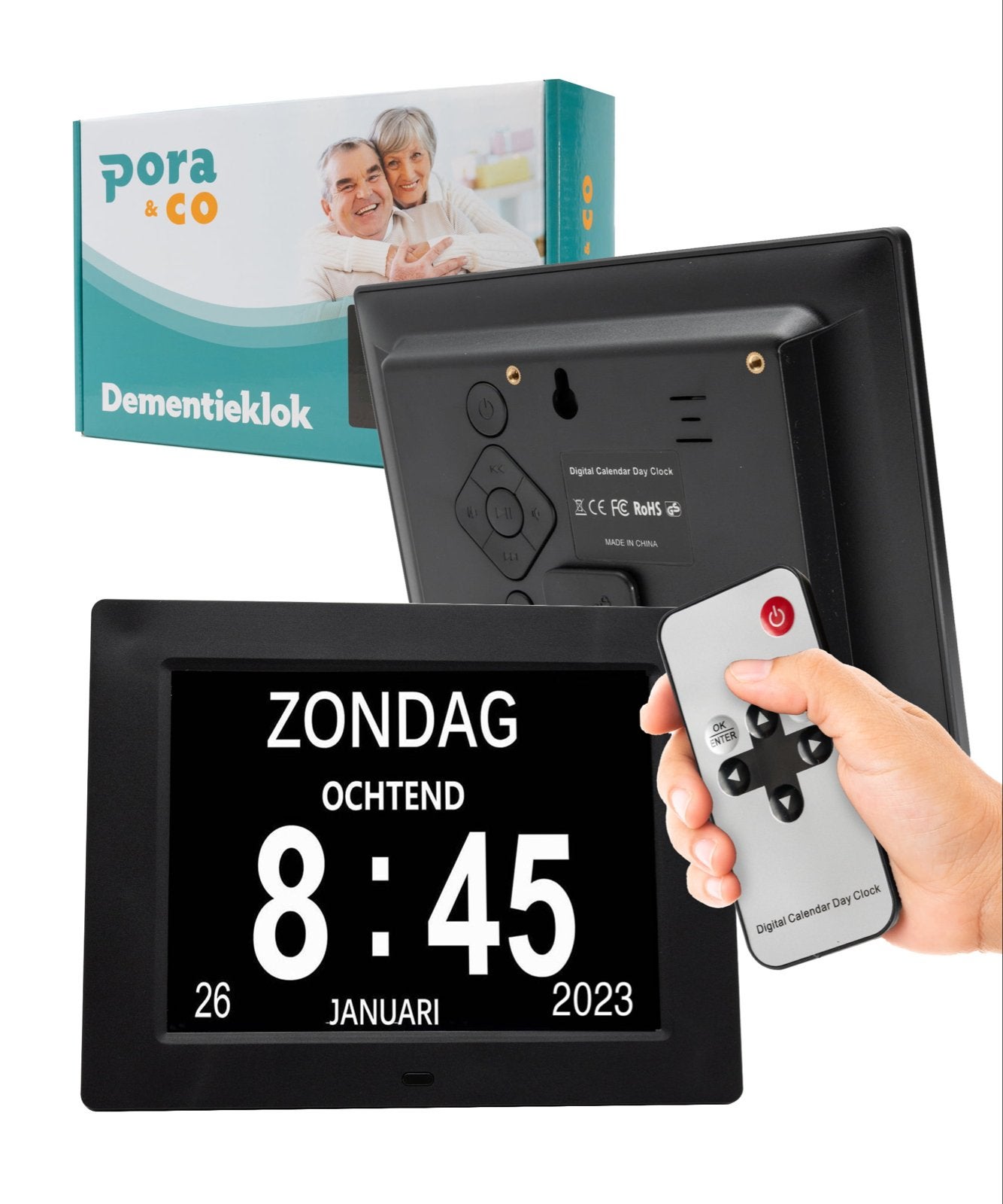 Pora & Co Dementieklok - Zo goed als nieuw, Huis en Inrichting, Ophalen of Verzenden, Zo goed als nieuw, Tafelklok, Digitaal