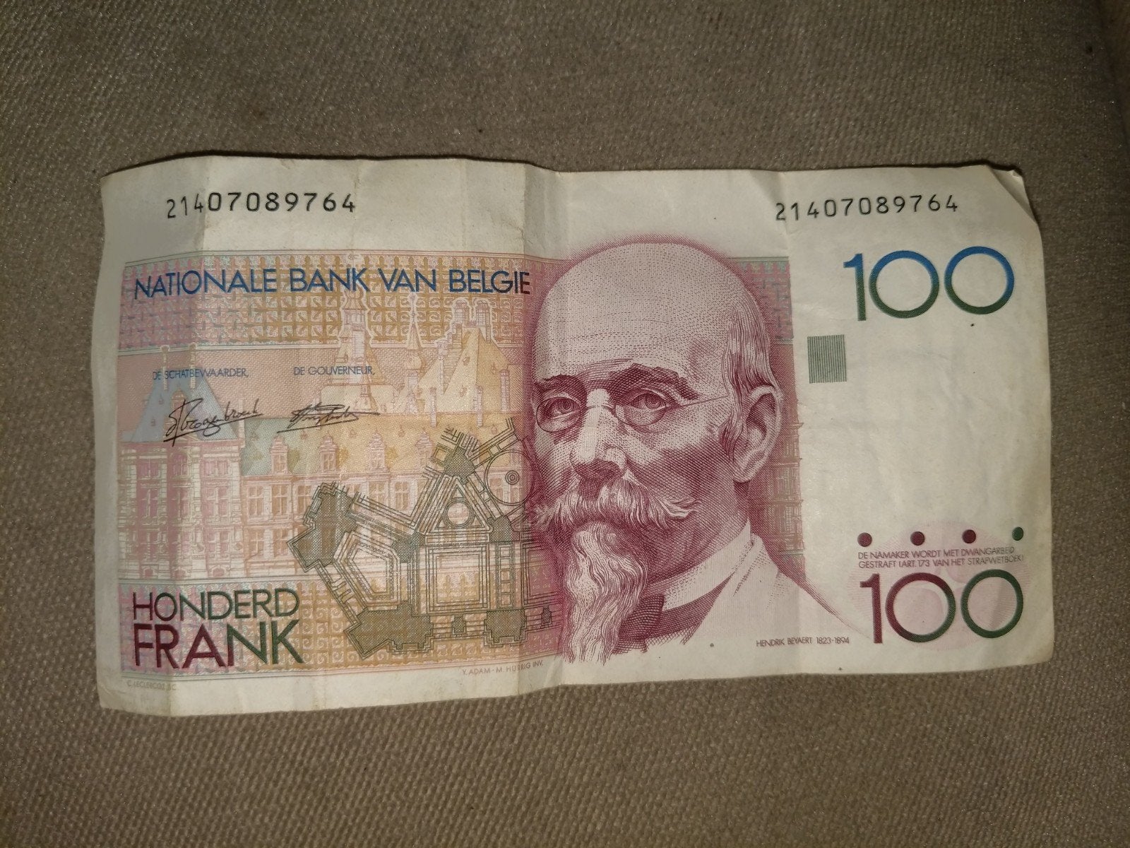Zeldzaam Belgisch biljet: 100 Frank uit 1966, Postzegels en Munten, Ophalen of Verzenden, Los biljet