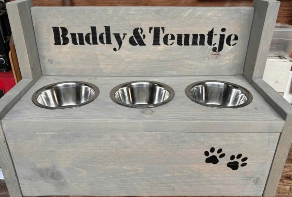 Houten hondenvoerbakken met GRATIS NAAM HOND, Dieren en Toebehoren, Ophalen of Verzenden, Nieuw