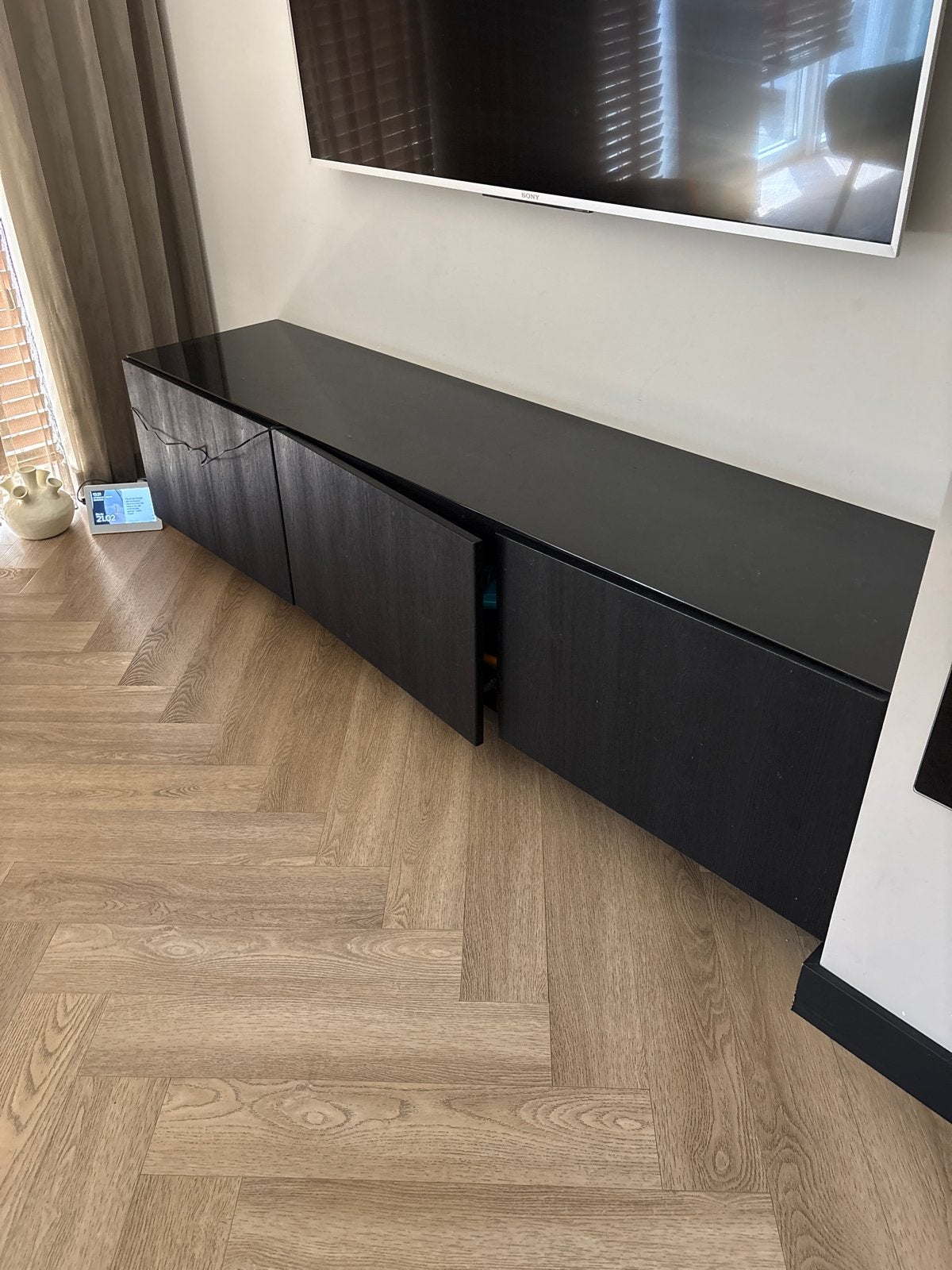 IKEA Bestå TV-meubel 180 cm breed met glasplaat, Ophalen, Gebruikt, 150 tot 200 cm, Glas