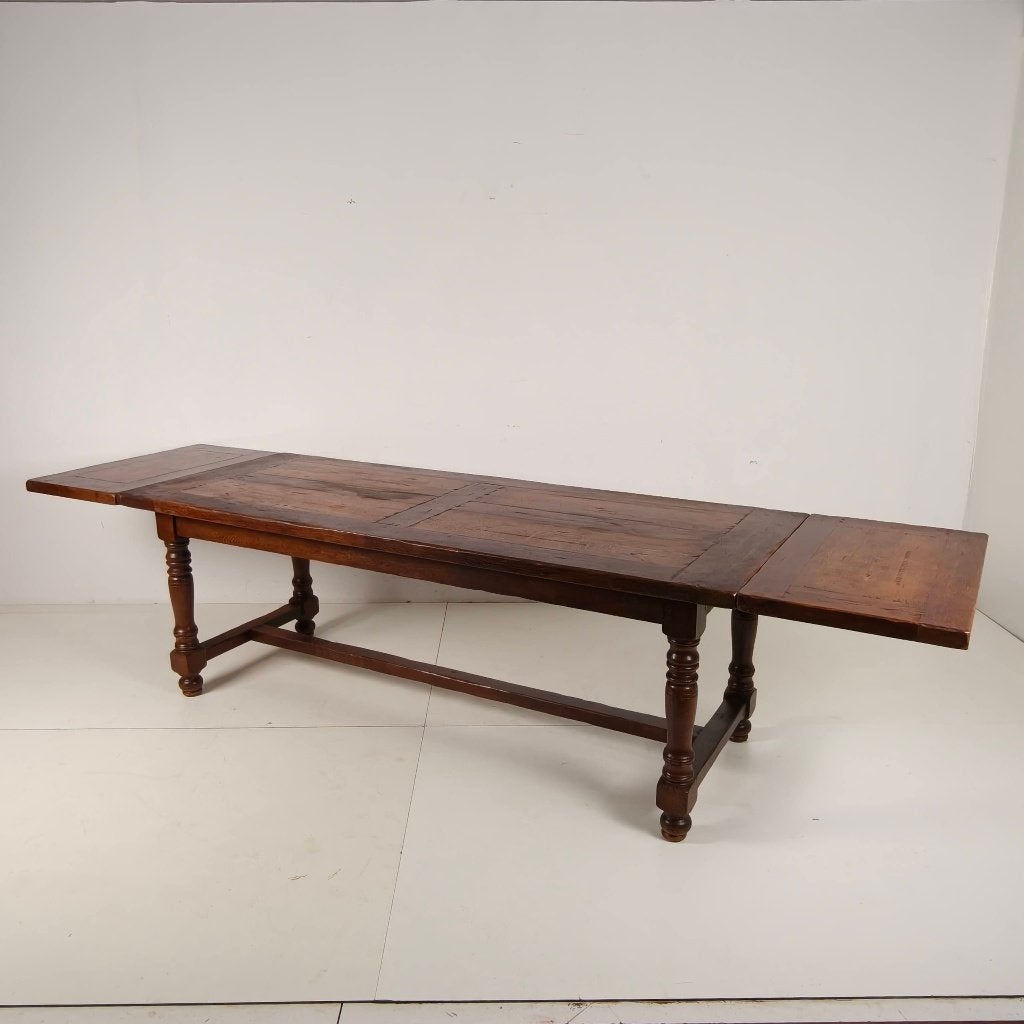 Grote Franse eiken kloostertafel 320/220 cm, begin 20e eeuw, Antiek en Kunst, Antiek | Meubels | Tafels, Ophalen of Verzenden