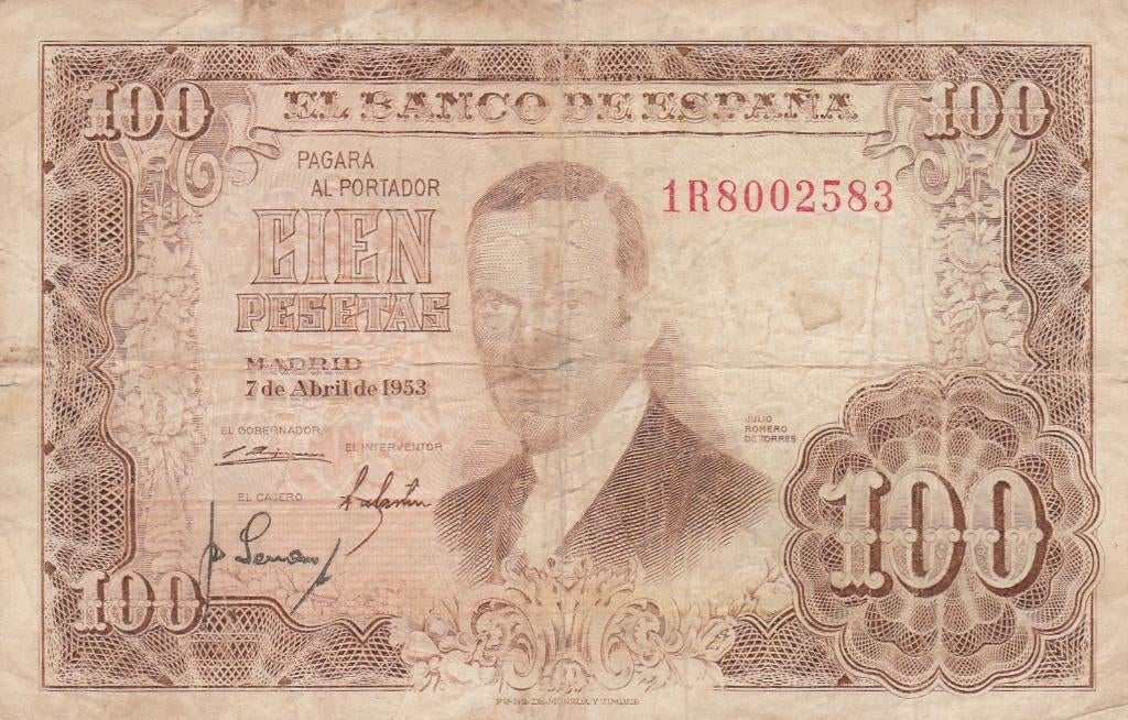 100 Pesetas 07.04.1953, Ophalen of Verzenden, Overige landen, Los biljet