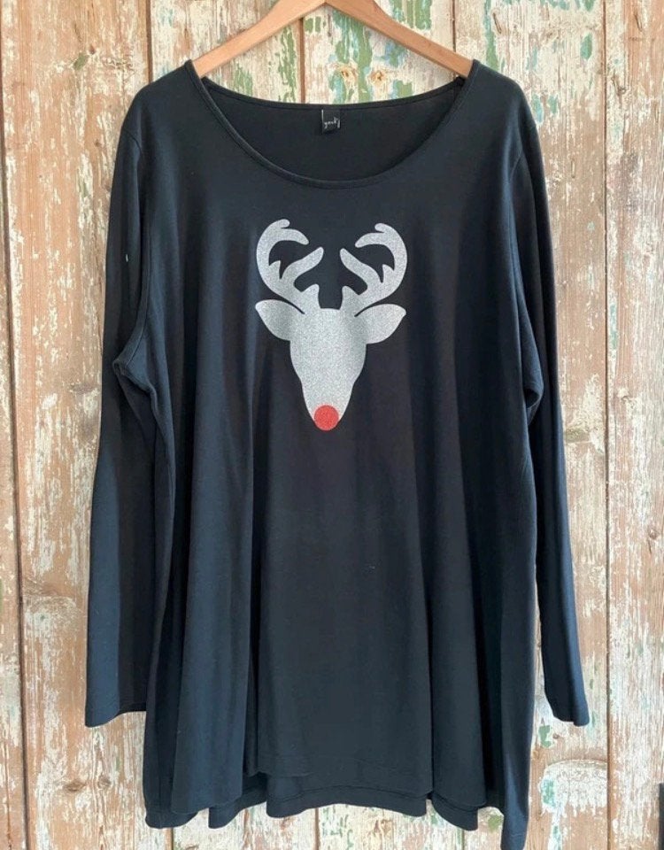 Yoek zwart shirt met glitterende rendier kop, mt XL, Ophalen, Yoek, Zwart, Shirt of Top