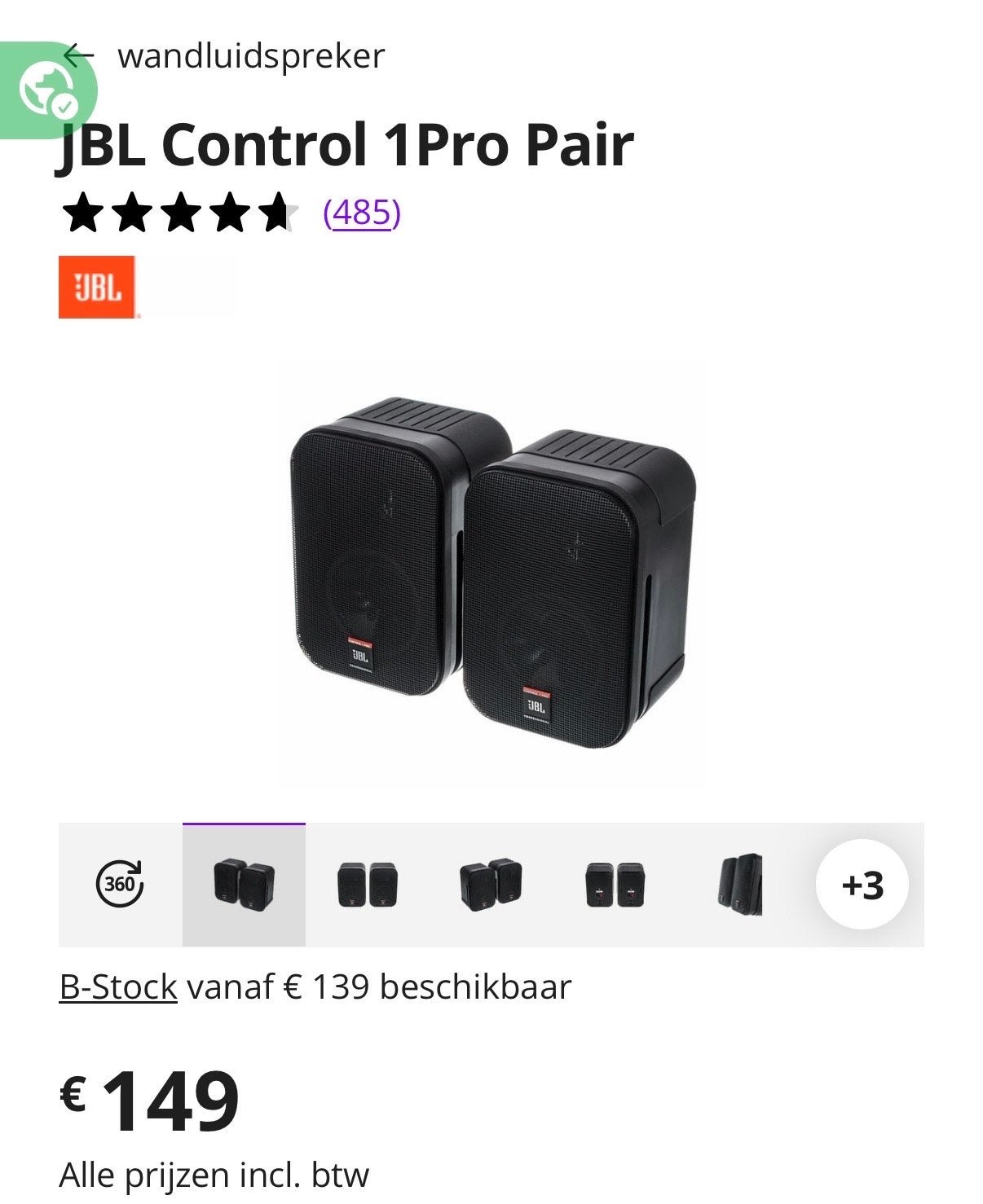 JBL Control 1Pro Pair boxen - Z.g.a.n. met aankoopbewijs, Ophalen, JBL, Zo goed als nieuw, 60 tot 120 watt