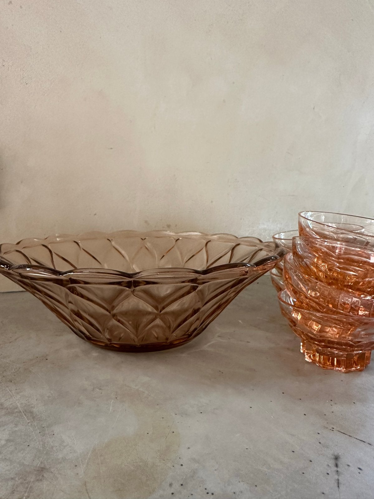 Vintage Fruitschaal met 7 Kleine Bakjes - Roze Glas, Ophalen