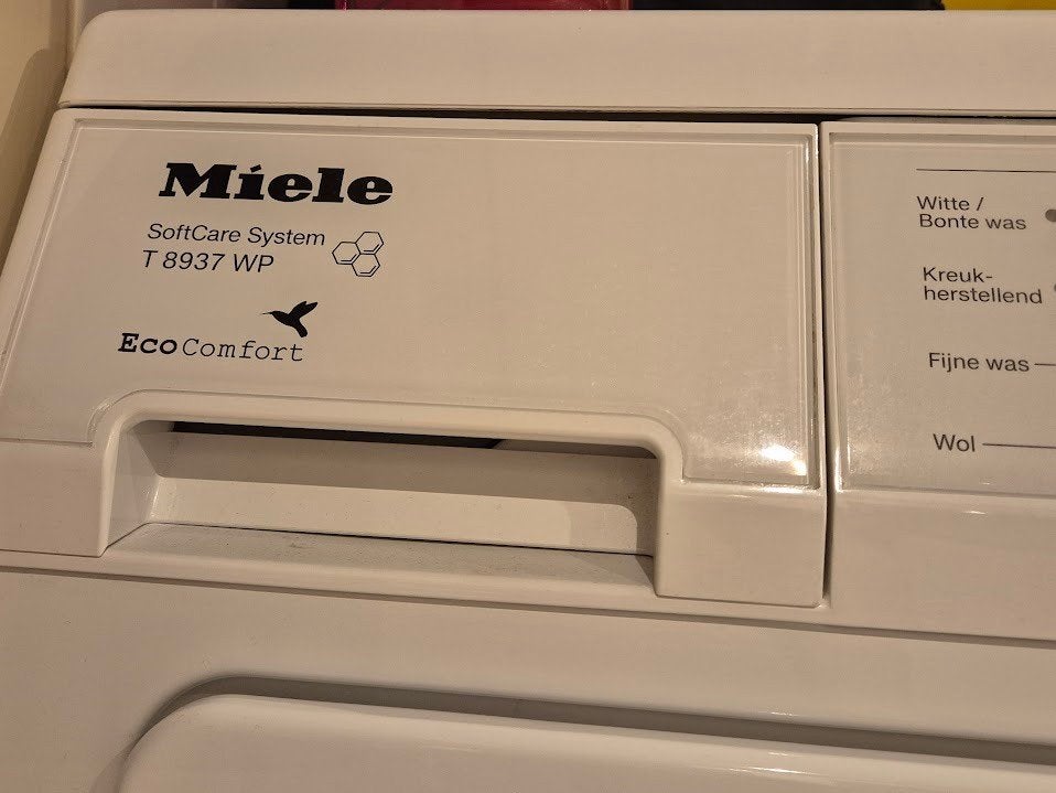 Miele wasmachine W5933 plus droger T8937, Ophalen, 1200 tot 1600 toeren, Gebruikt, 8 tot 10 kg