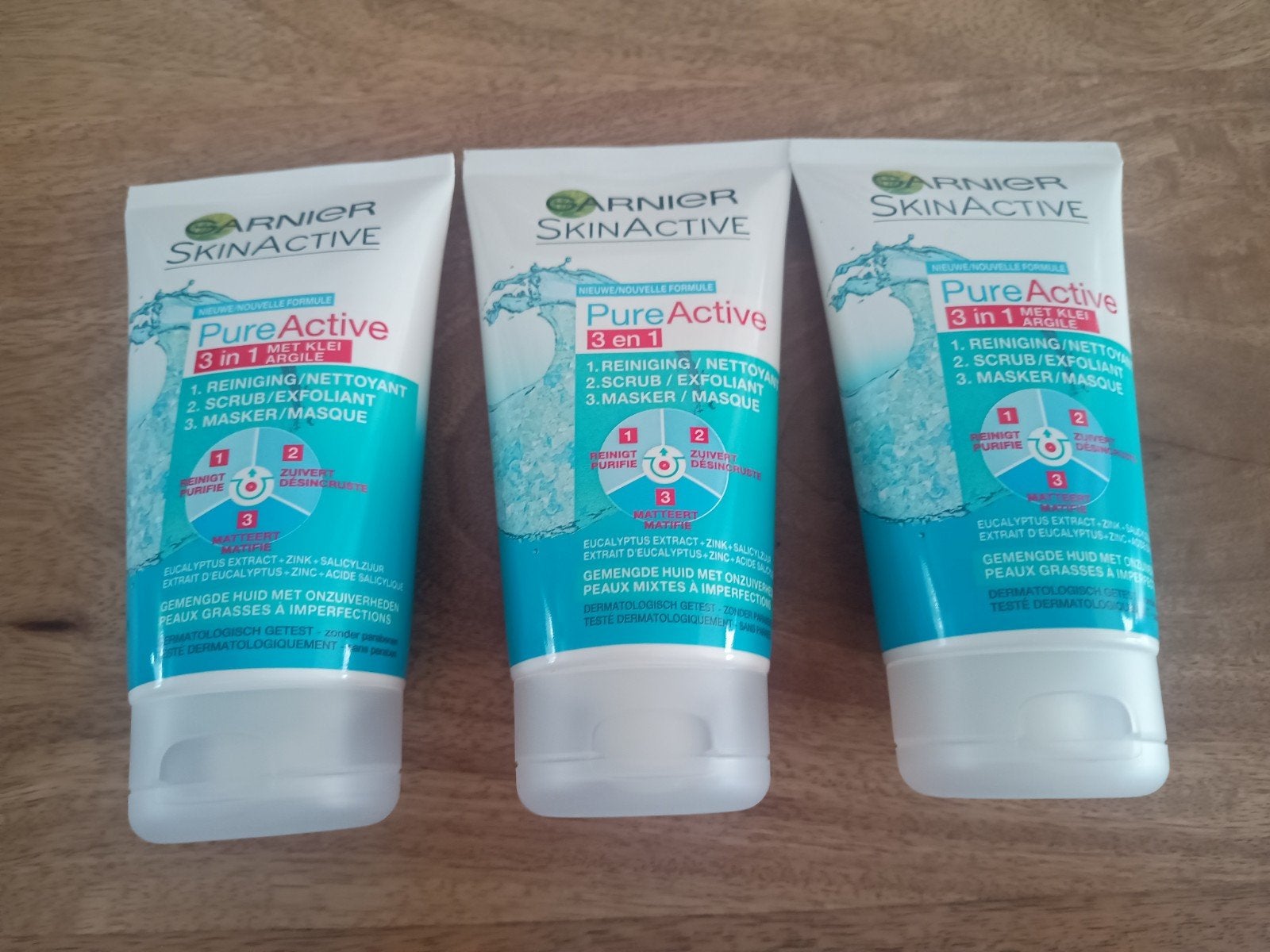 3x Garnier SkinActive PureActive 3-in-1, Ophalen of Verzenden, Nieuw, Gehele gezicht, Reiniging
