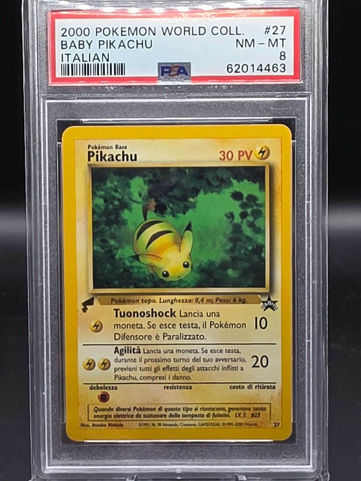 Pikachu (Baby Pikachu) 2000 World Collection PSA 8, Ophalen of Verzenden, Zo goed als nieuw, Losse kaart