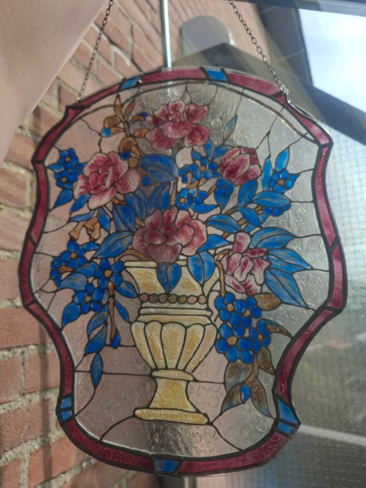 Prachtige glas-in-lood raamhanger met bloemmotief, Ophalen, Gebruikt, Meerkleurig, Kunststof