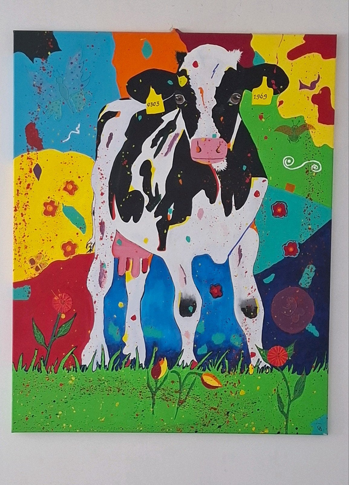Kleurrijk Pop Art Koe Schilderij - Uniek en Levendig, Antiek en Kunst, Kunst | Schilderijen | Modern, Ophalen, Acrylverf, Dieren