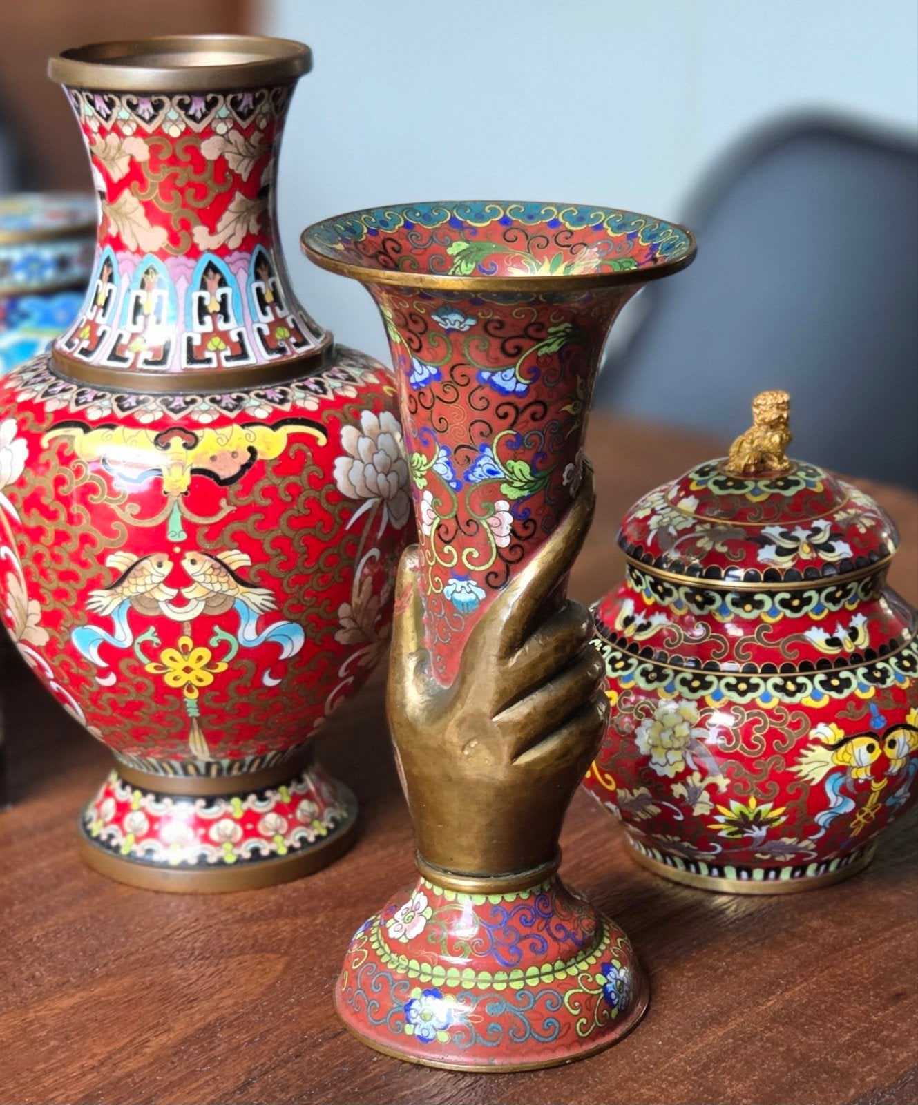 Prachtige Chinese Cloisonné Vazen en Potten Set, Ophalen of Verzenden