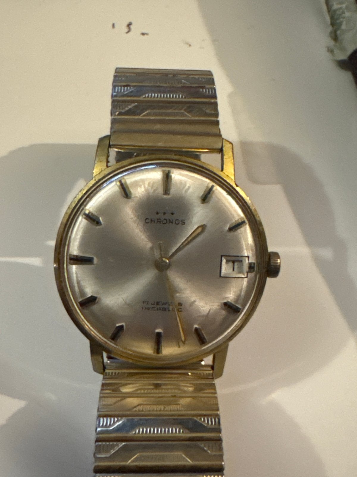 Gouden Chronos Polshorloge - 17 Jewels Incabloc, Met bandje, Polshorloge, 1960 of later, Goud