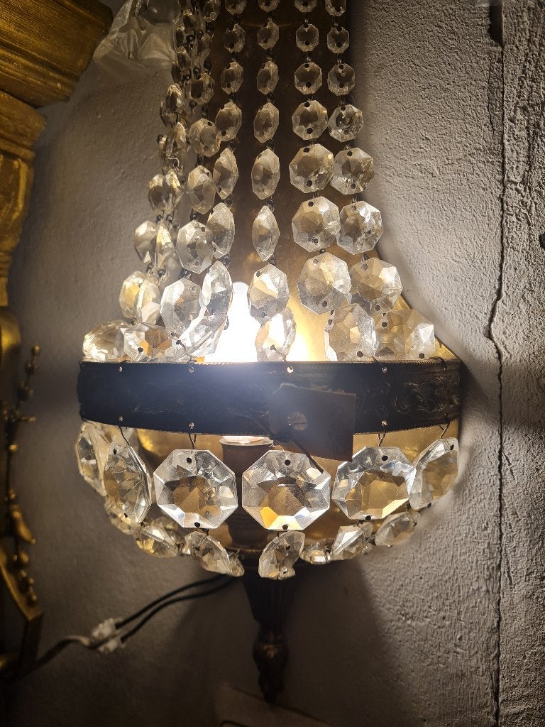 Antieke wandlampjes met kristallen pegels p/st 39,95, Ophalen of Verzenden