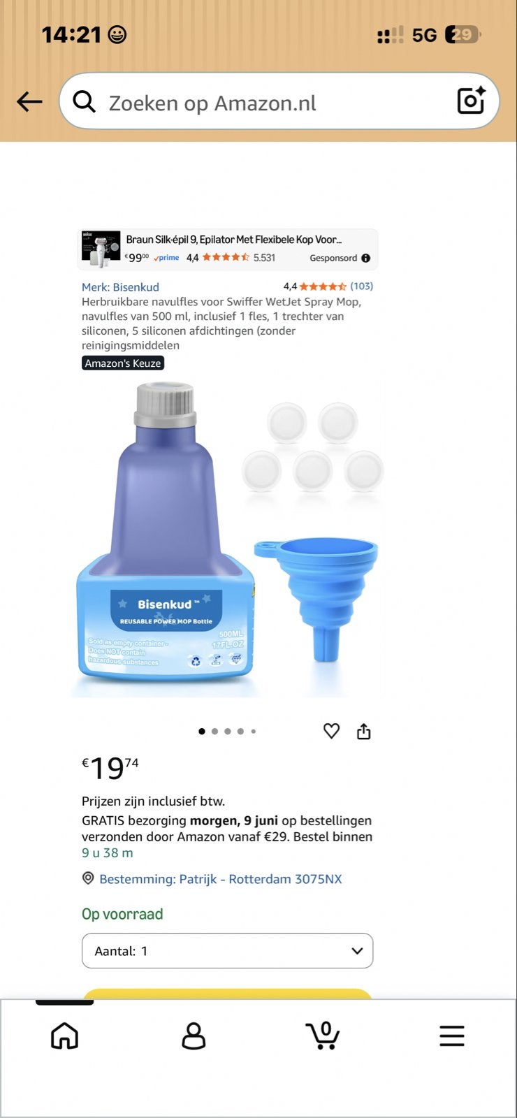 Bisenkud Navulbare Fles voor Swiffer WetJet Mop, Ophalen of Verzenden, Overige typen