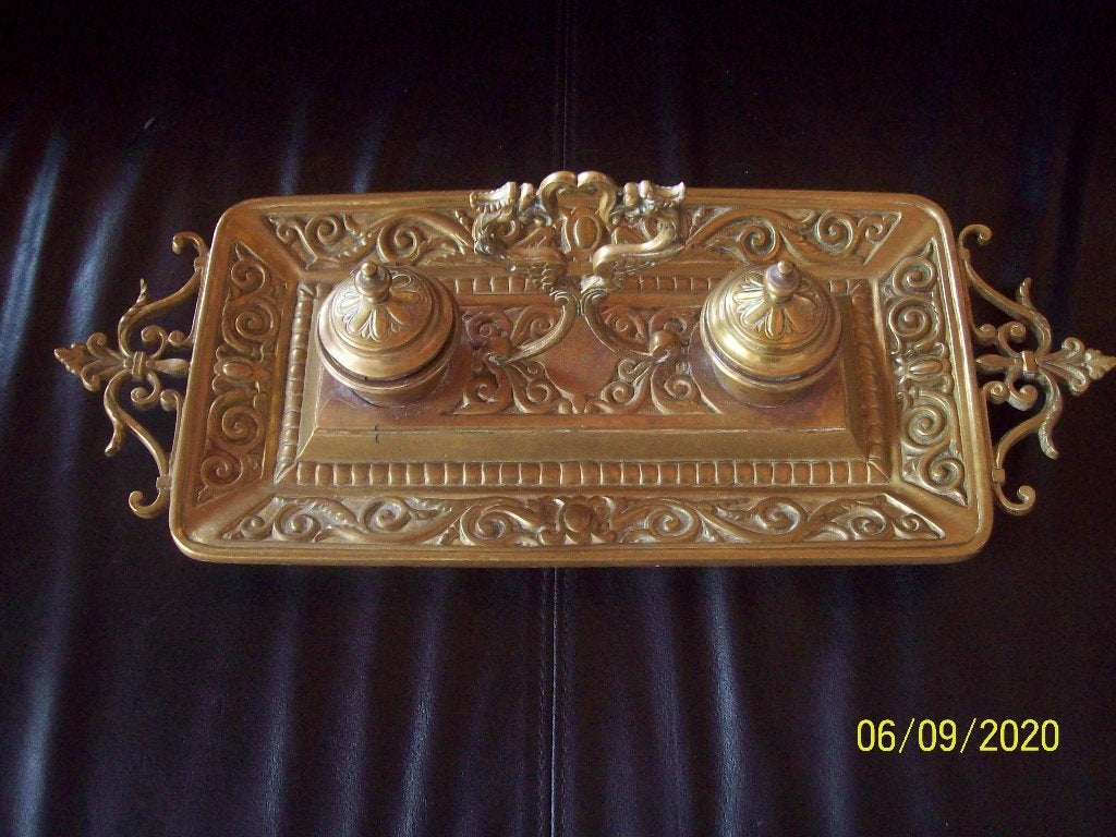 ART NOUVEAU FRANS INKTSTEL, COMPLEET MET  INKTPOTJES, Ophalen of Verzenden