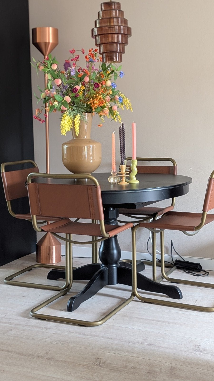 4 x bruin leren sling stoelen, Huis en Inrichting, Ophalen, Bruin, Leer, Zo goed als nieuw