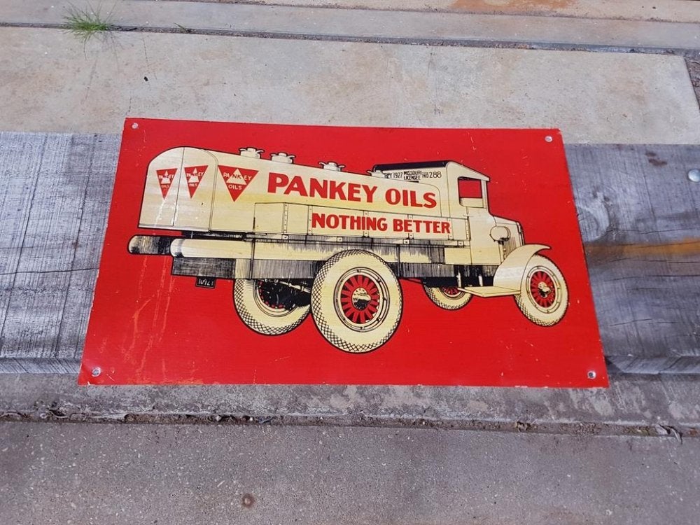 Origineel usa bord, tin sign van Pankey Oils nothing better⛽, Reclamebord, Gebruikt, ., Ophalen of Verzenden