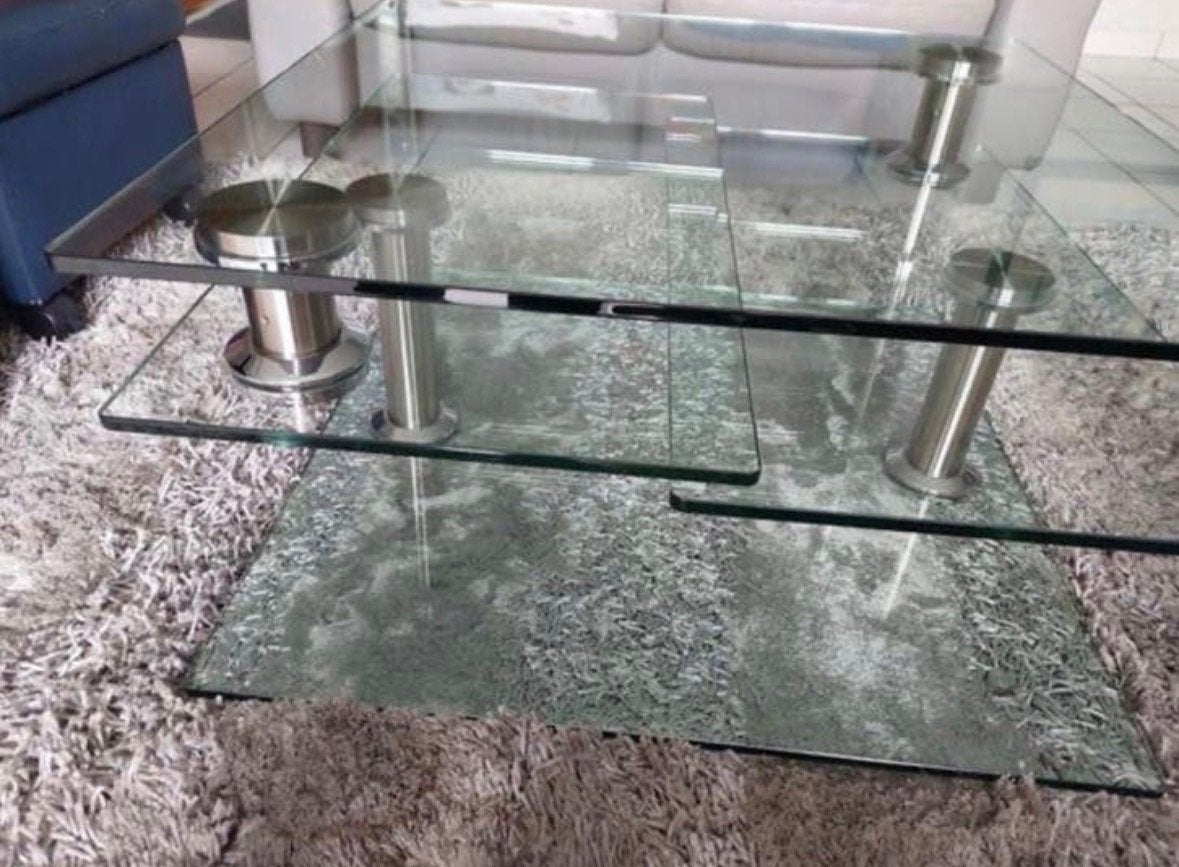 Moderne glazen design salontafel Ronald Schmitt (style?), Huis en Inrichting, Tafels | Salontafels, Ophalen, Gebruikt, Design