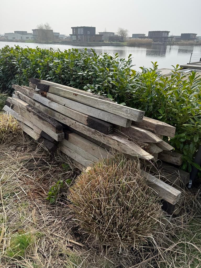 Gebruikte Robinia houten palen gepunt, Tuin en Terras, Palen, Balken en Planken, Ophalen, Gebruikt, Palen, Hardhout