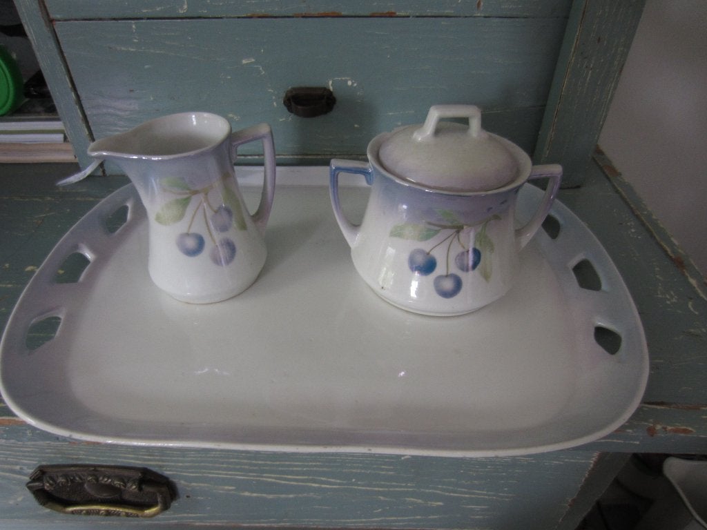 Brocante dienblad suikerpot melkkan, Ophalen of Verzenden