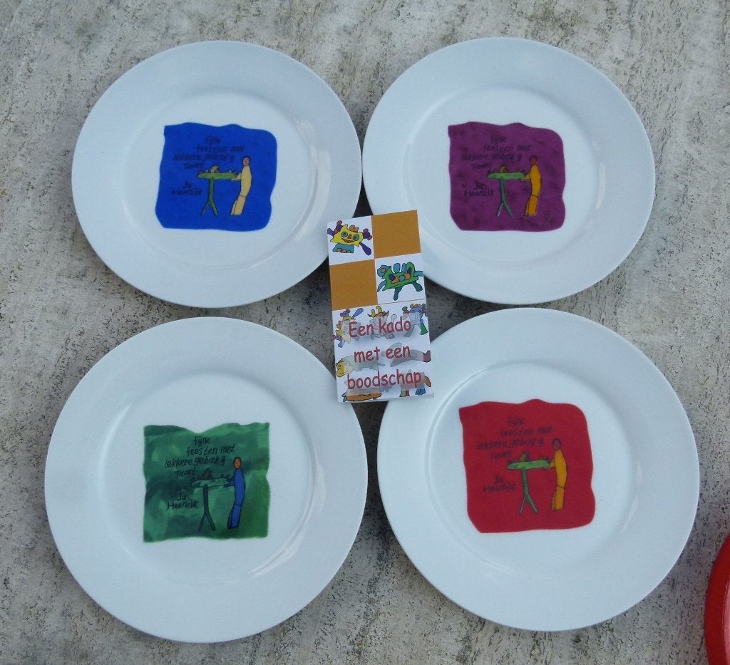 Vrolijke Feest Borden Set Kado met een Boodschap, Overige merken, Nieuw, Ophalen of Verzenden, Bord(en)