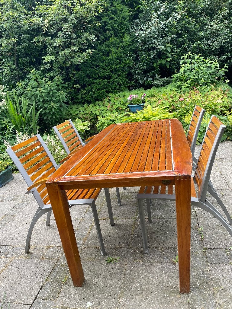 Tuinset hardhout/metaal. Merk Laheij Exclusief Arnhem, Ophalen, Gebruikt, Bank, Hardhout