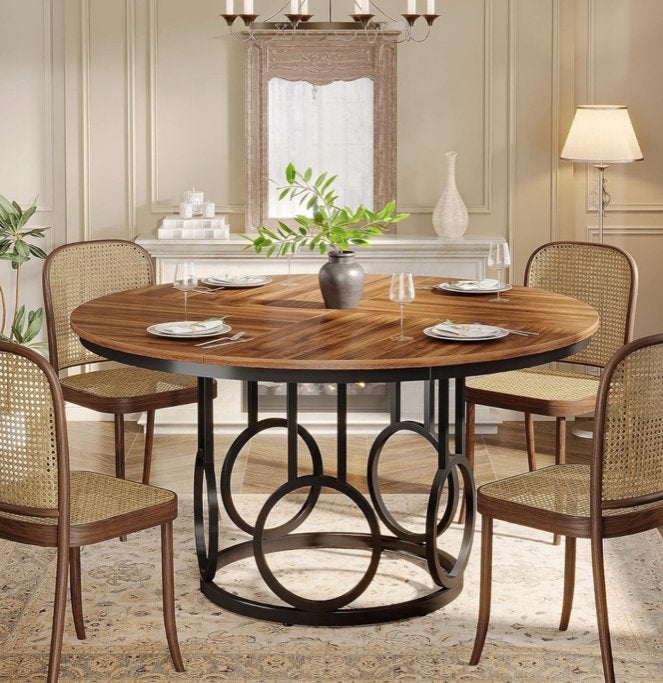 Ronde eettafel met metalen onderstel - 4 tot 6 personen, Ophalen, ., 100 tot 150 cm, .