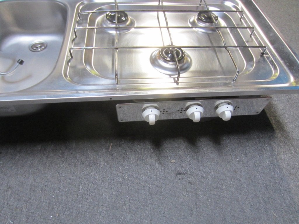 3 pits gasstel met spoelbak, Caravans en Kamperen, Ophalen of Verzenden, Gebruikt