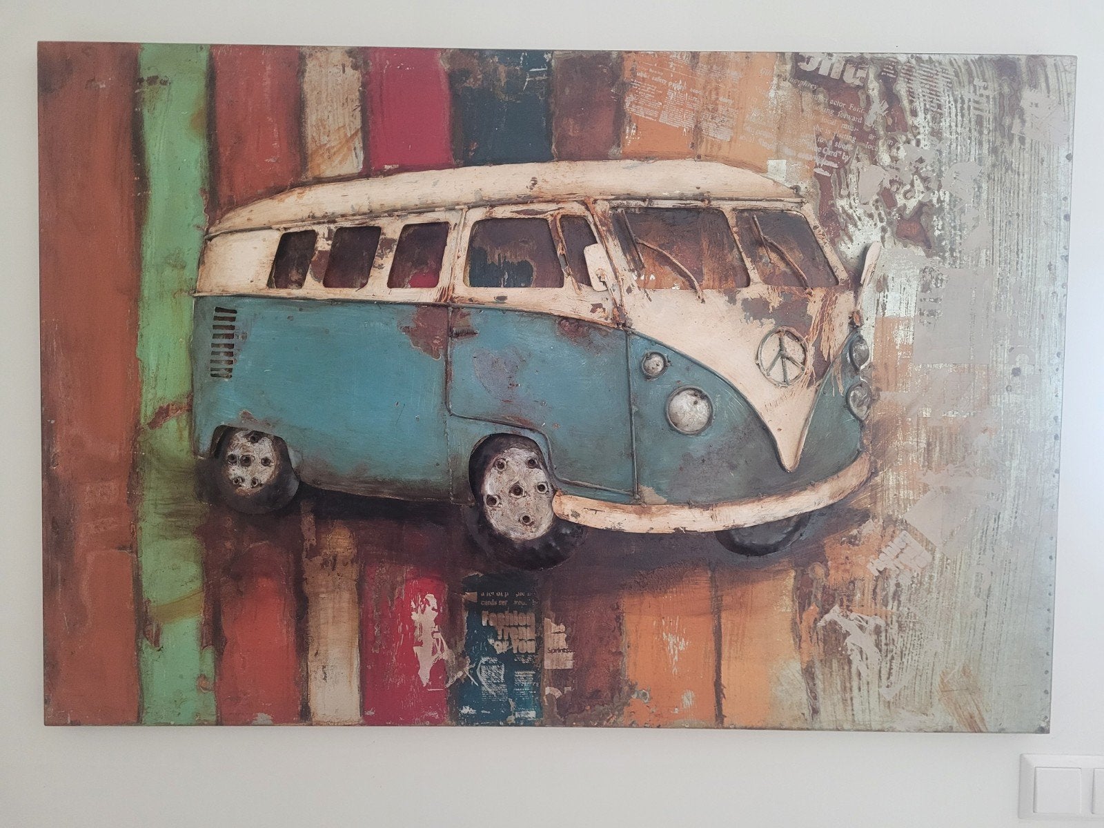 Metalen 3D Volkswagenbusje 80 x 120, Ophalen of Verzenden, Zo goed als nieuw, Schilderij, 100 tot 125 cm