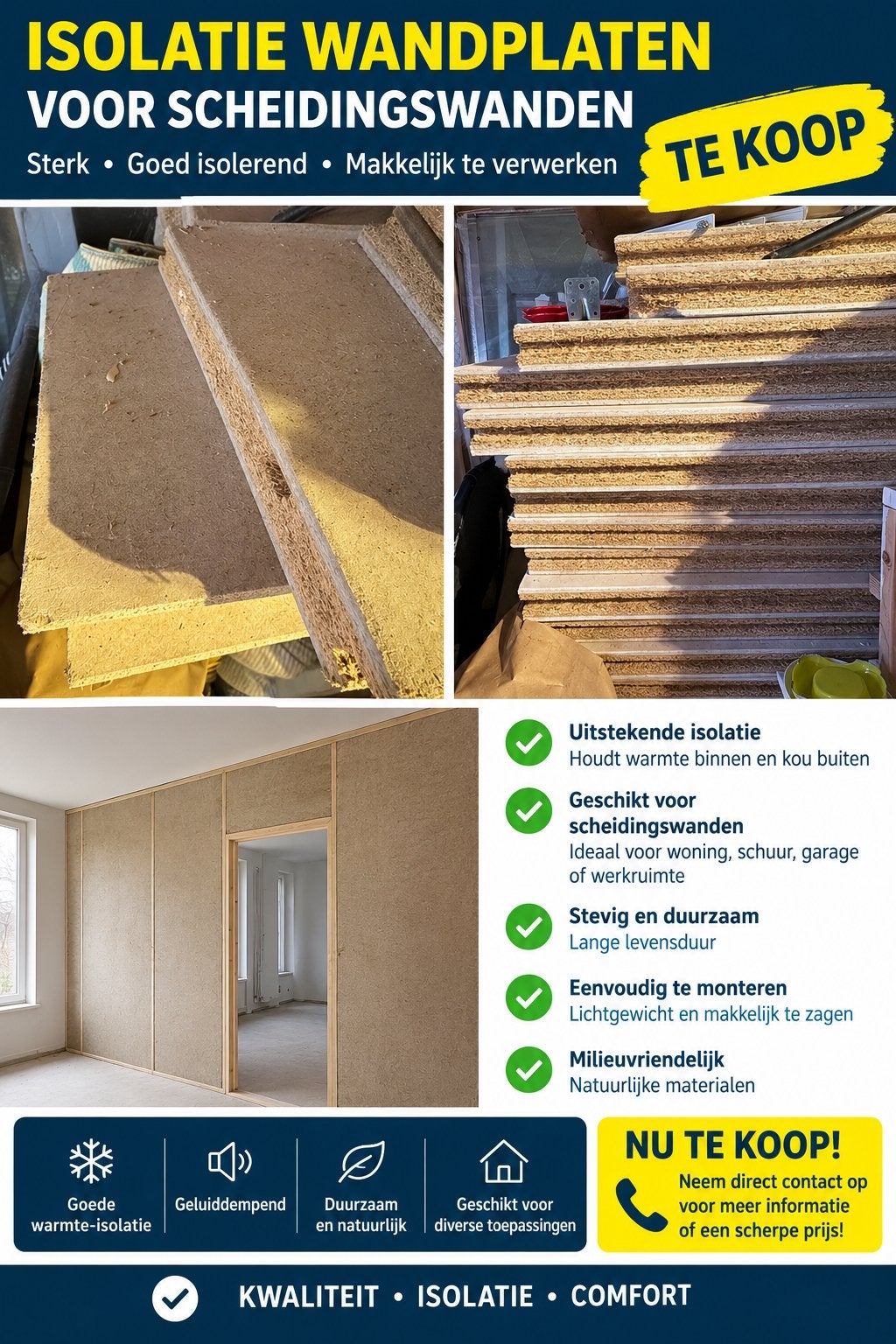 Isolatie Wandplaten voor Scheidingswanden - Sterk & Duurzaam, Overige materialen, 4 tot 8 cm, Nieuw, Ophalen of Verzenden