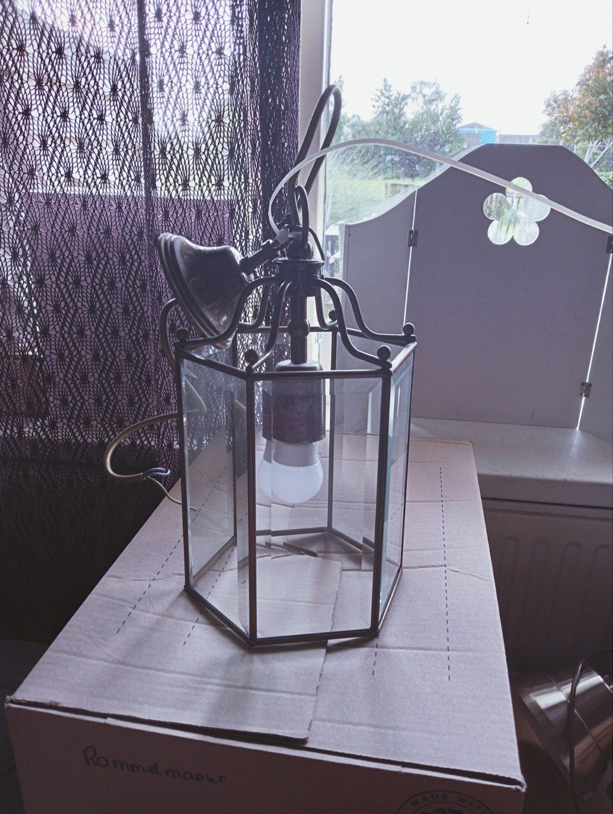 Vintage lamp met geslepen glas, Antiek en Kunst, Antiek | Lampen, Ophalen of Verzenden