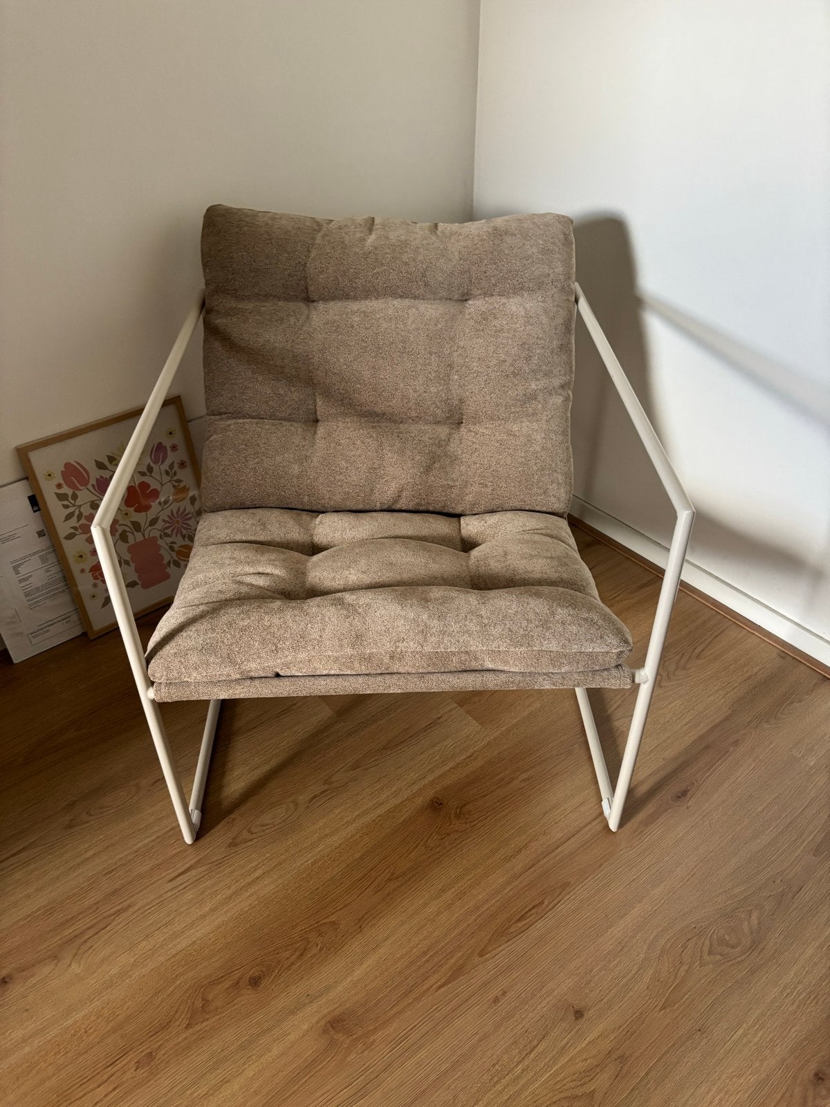 Fauteuil Bobby taupe stof met armleuning, Ophalen, 75 tot 100 cm, Zo goed als nieuw, Stof